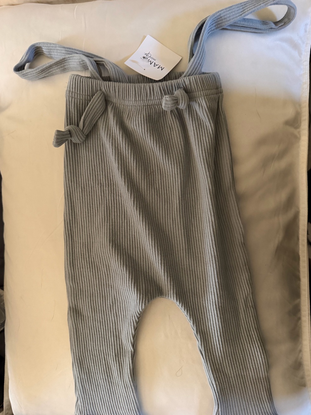 NWT Mama & Mini Grayish Blue Ribbed Knit Overalls       Sz 9-12mos